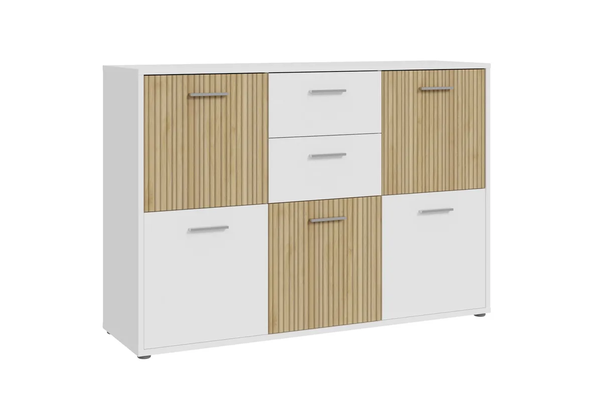 Kommode FABIENNE- Weiß, Eiche Dekor