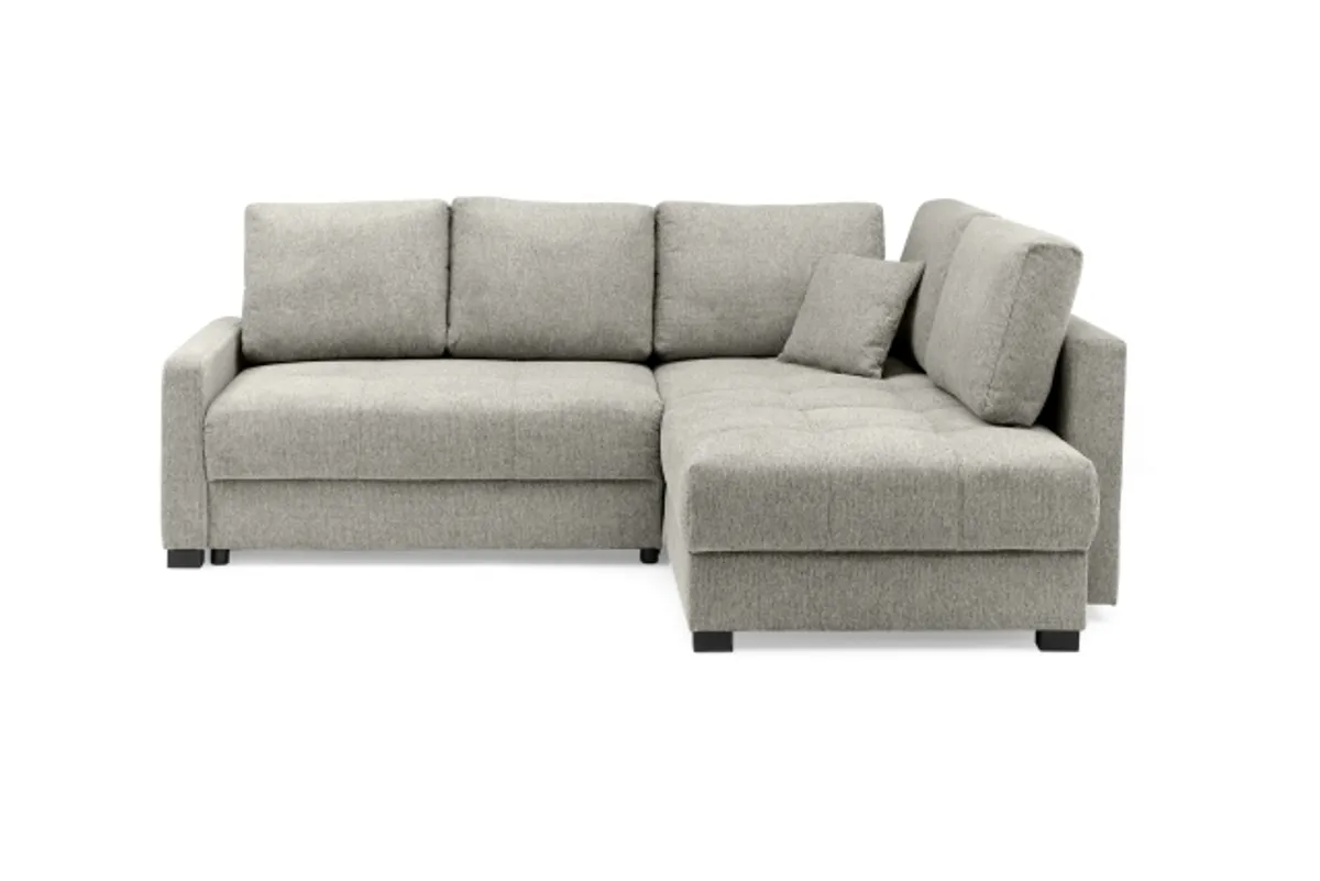 Ecksofa EDWIN - 2-Sitzer, Ecke rechts inkl. Schlaffunktion und Bettkasten, Stoff, Taupe