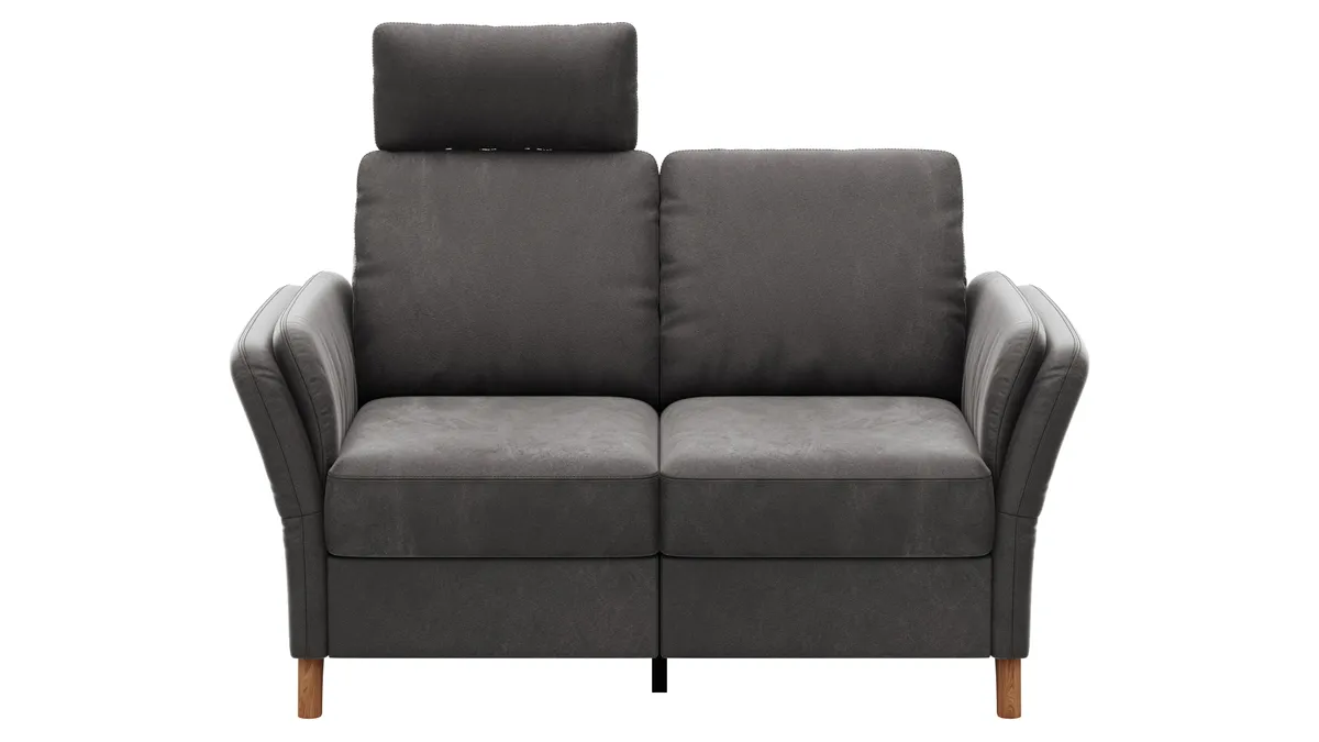 Sofa Vayra - 2-Sitzer, inkl. Relaxfunktion (motorisch) und Kopfstütze verstellbar (manuell), Stoff, Anthrazit