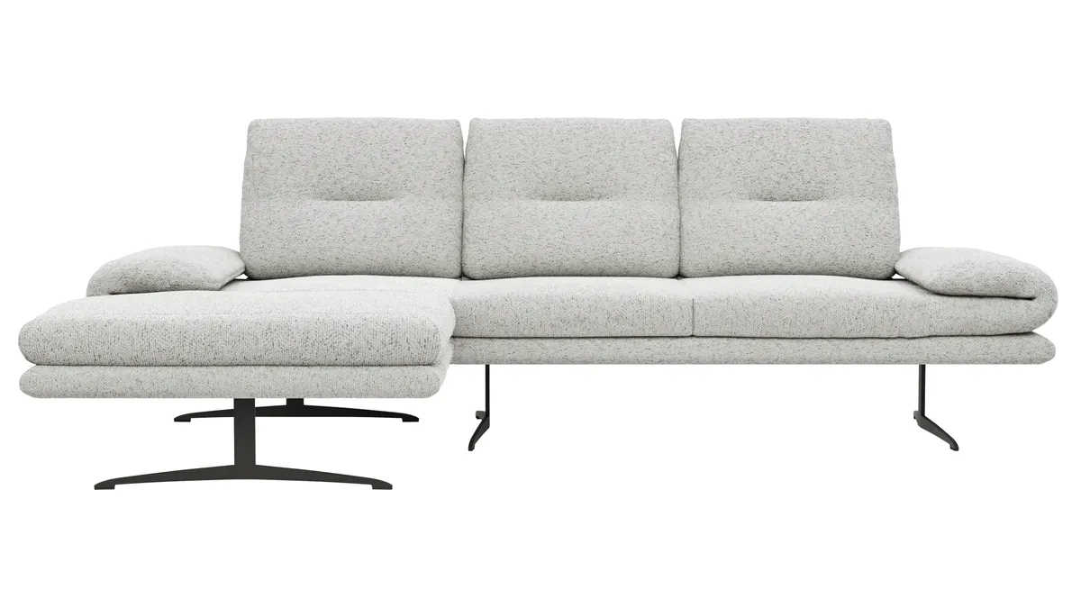 Ecksofa Lucero 2.0 - Longchair mit 2-Sitzer rechts inkl. Rückenlehne verstellbar, Stoff, Offwhite