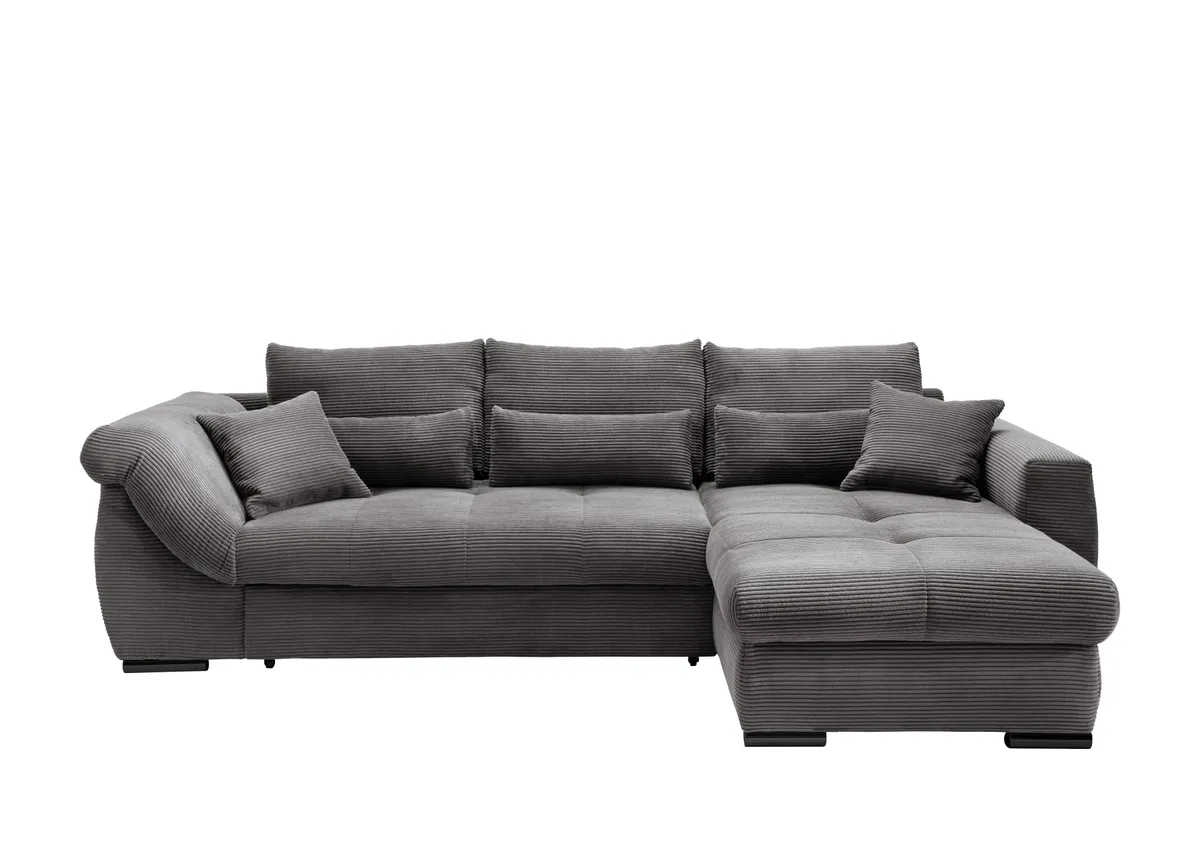 Ecksofa - 2-Sitzer mit Longchair rechts, Schlaffunktion, Cord, Grau