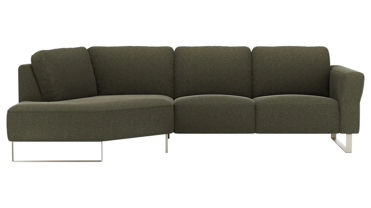 Ecksofa Leona - Ecke mit 2,5-Sitzer rechts, Stoff, Braungrün