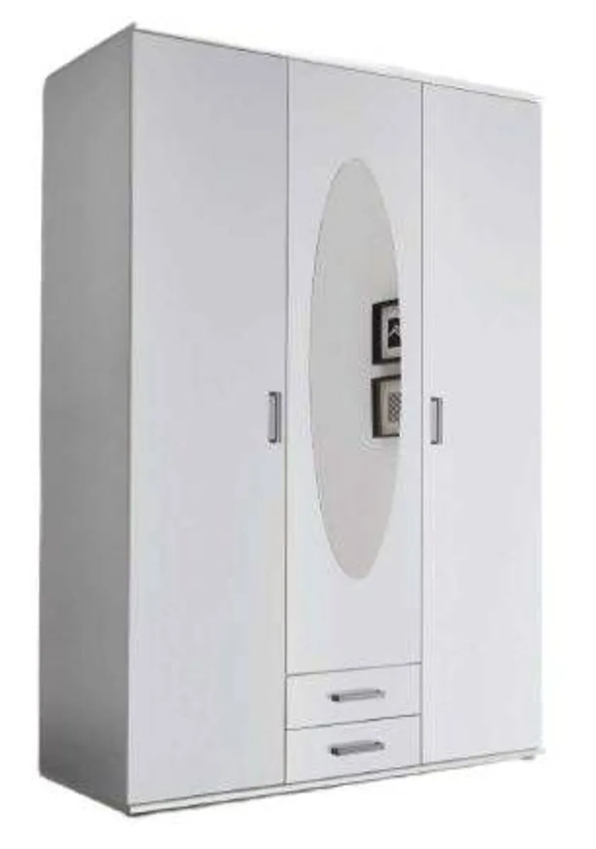 Drehtürenschrank- B ca. 120 cm, Weiß, Spiegel