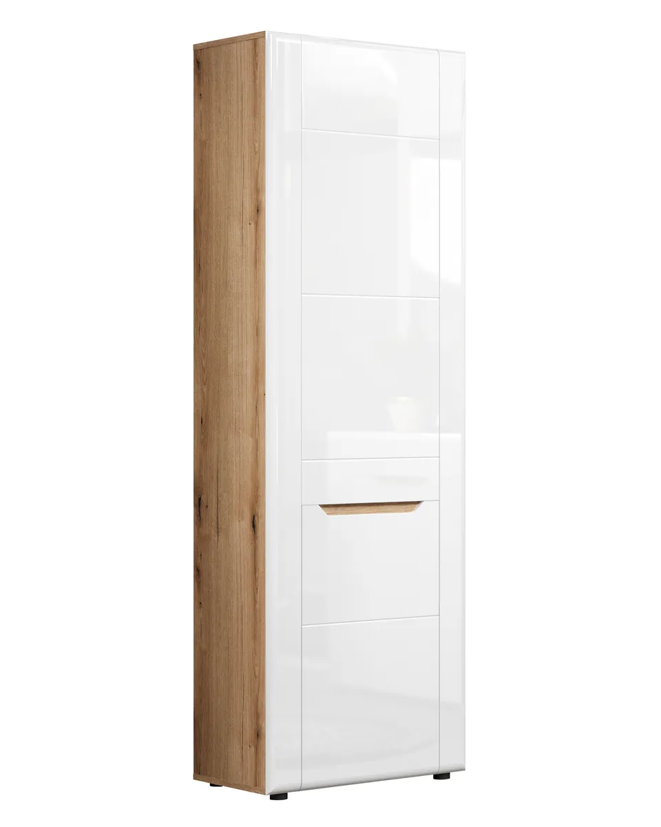 Garderobenschrank - B ca. 65 cm, Eiche Evoke Nachbildung, Weiß Hochglanz