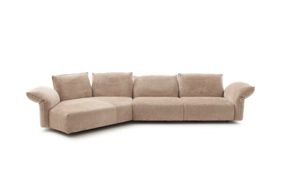 Trapezsofa Motone - Ecke links mit 2-Sitzer, Stoff, Beige