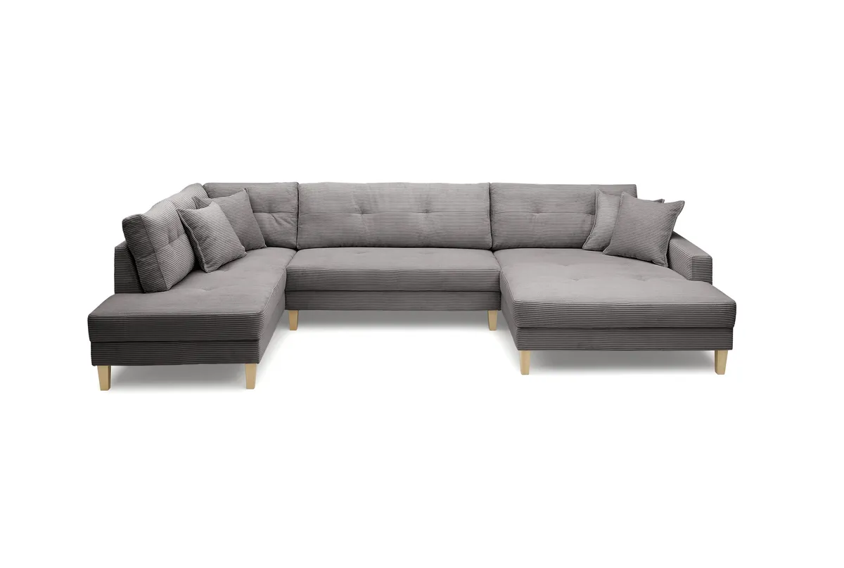 Wohnlandschaft - Ecke links, 2-Sitzer, Longchair rechts, Stoff, Grau