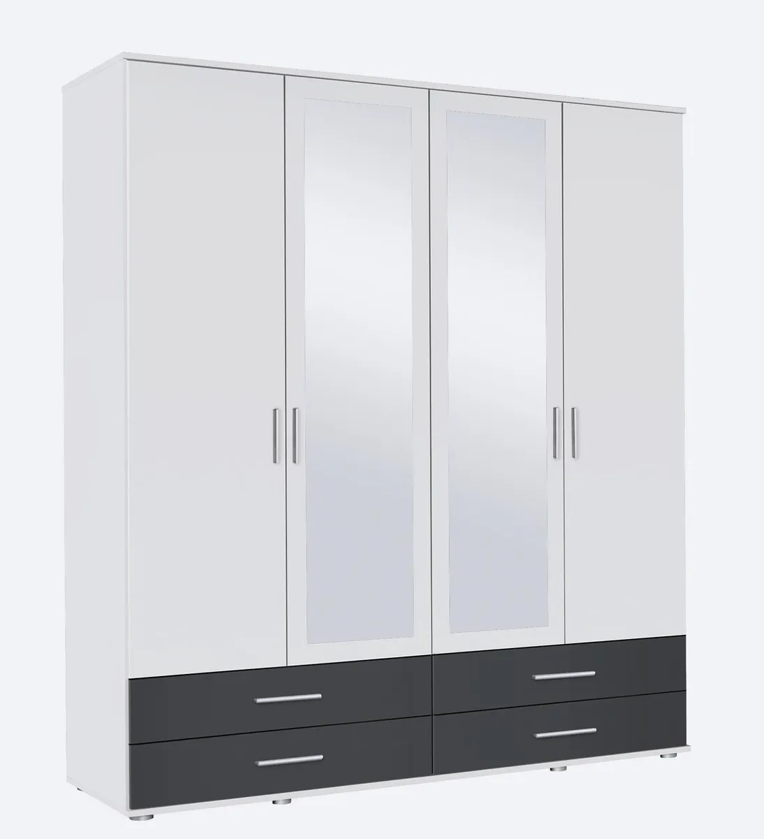 Drehtürenschrank- B ca. 168 cm, Weiß, Graumetallic, Spiegel