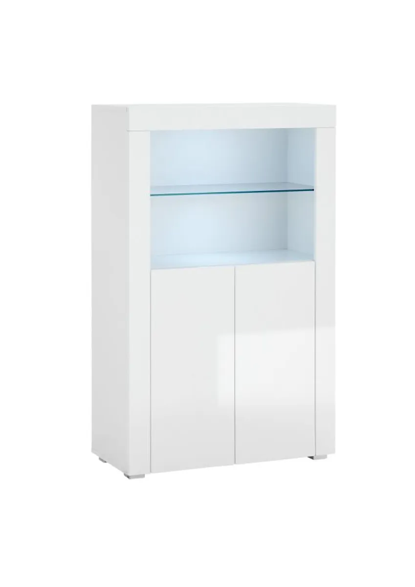 Highboard- Weiß, Weiß, Hochglanz, 
