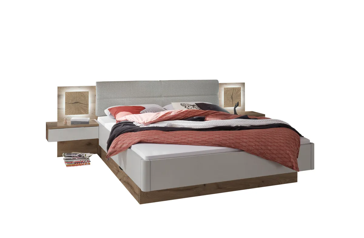 Bettanlage- Liegefläche ca. 180x200 cm, Eiche Dekor, Hellgrau, Hirnholz