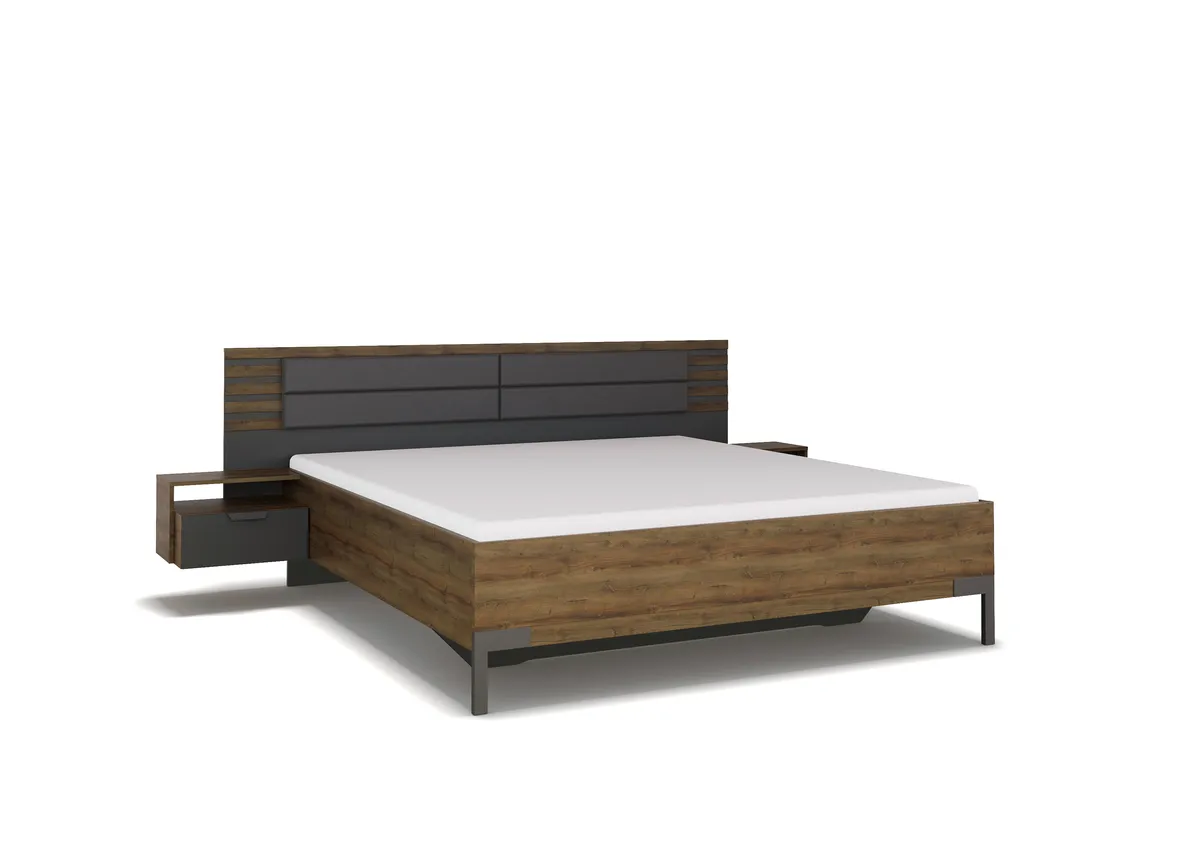 Bettanlage- Liegefläche ca. 180x200 cm, Dunkelgrau, Eiche Dunkel