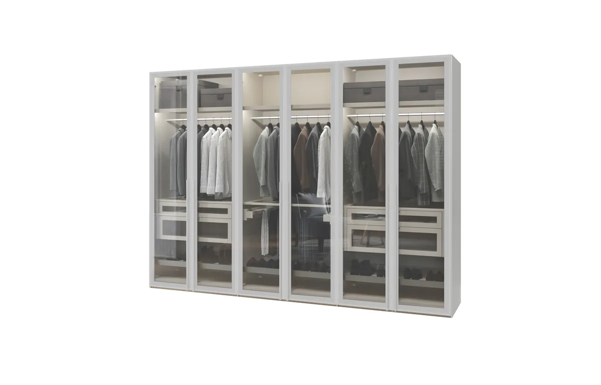 Drehtürenschrank JOIN IT- B ca. 303 cm, Weiss, Glas