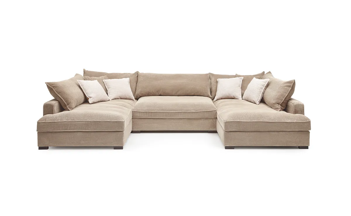 Wohnlandschaft - Longchair links, 2-Sitzer, Ecke rechts, Stoff, Beige