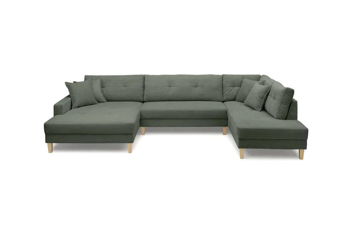 Wohnlandschaft - Longchair links, 2-Sitzer, Ecke rechts, Stoff, Grün