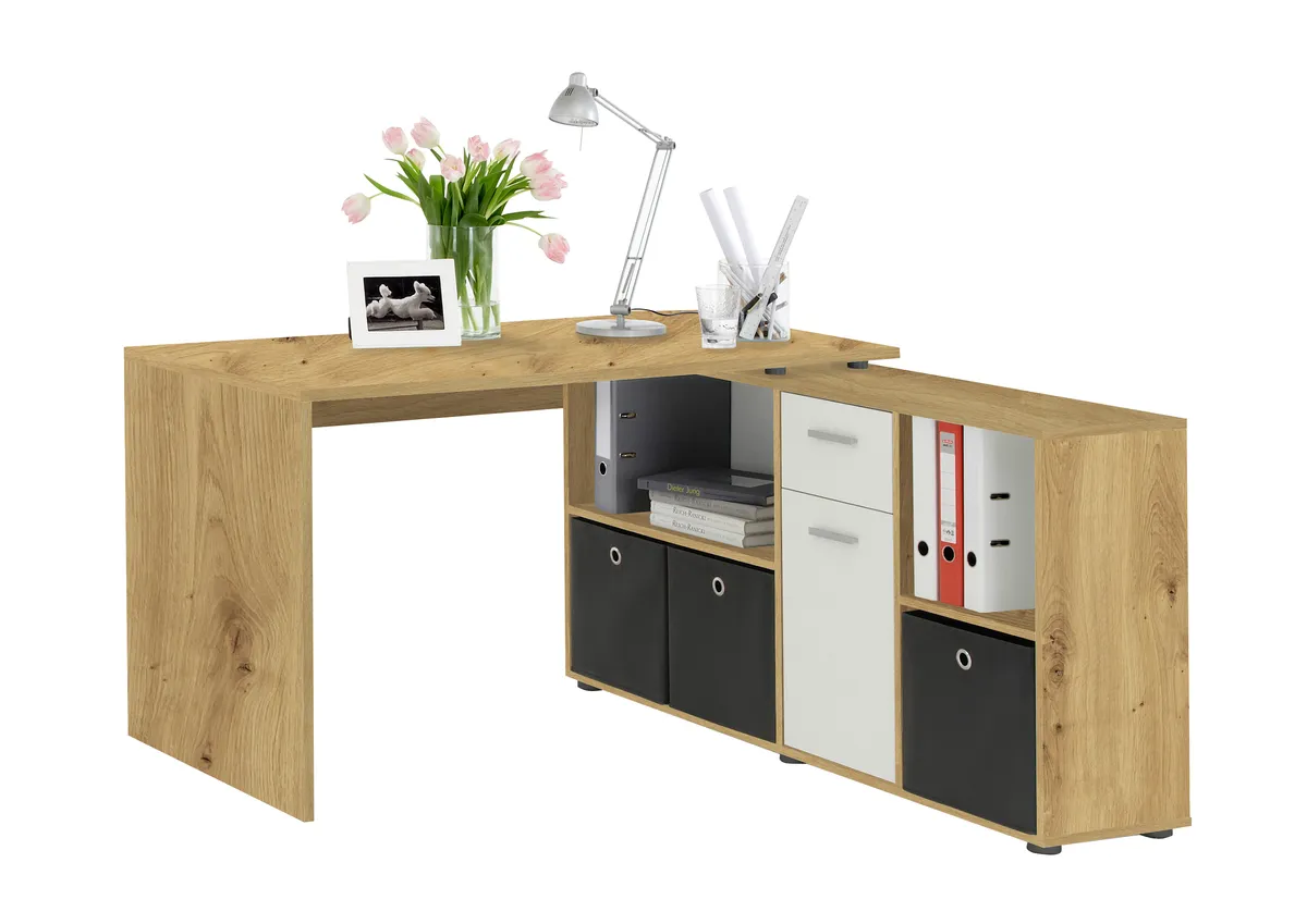 Schreibtisch- LB ca. 136x67 cm, Eiche Dekor, Weiß