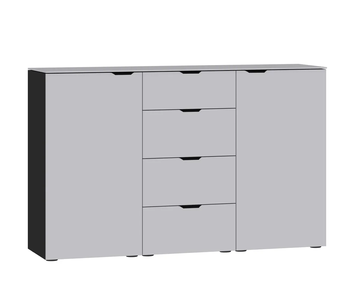 Kommode JOIN IT- Glas, Hellgrau, Matt, Schwarz