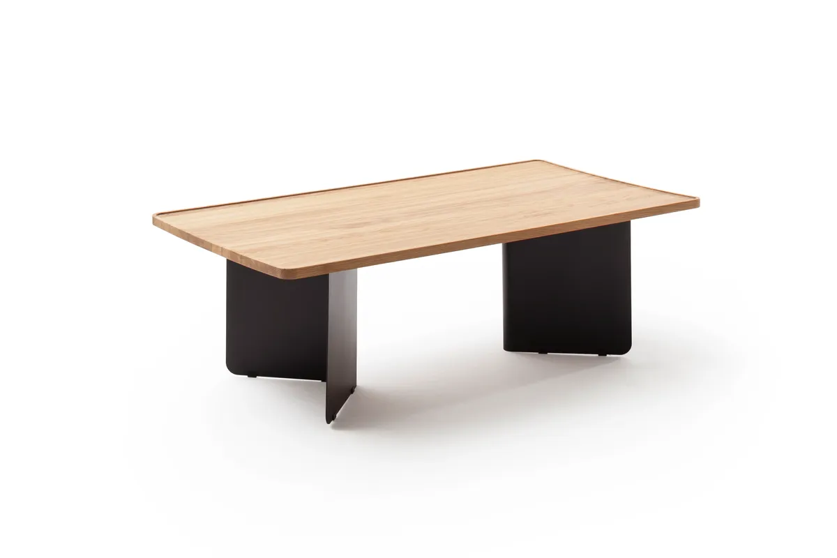 Couchtisch Olai - LHB ca. 120x39x65 cm, Asteiche massiv, Metall, Schwarz