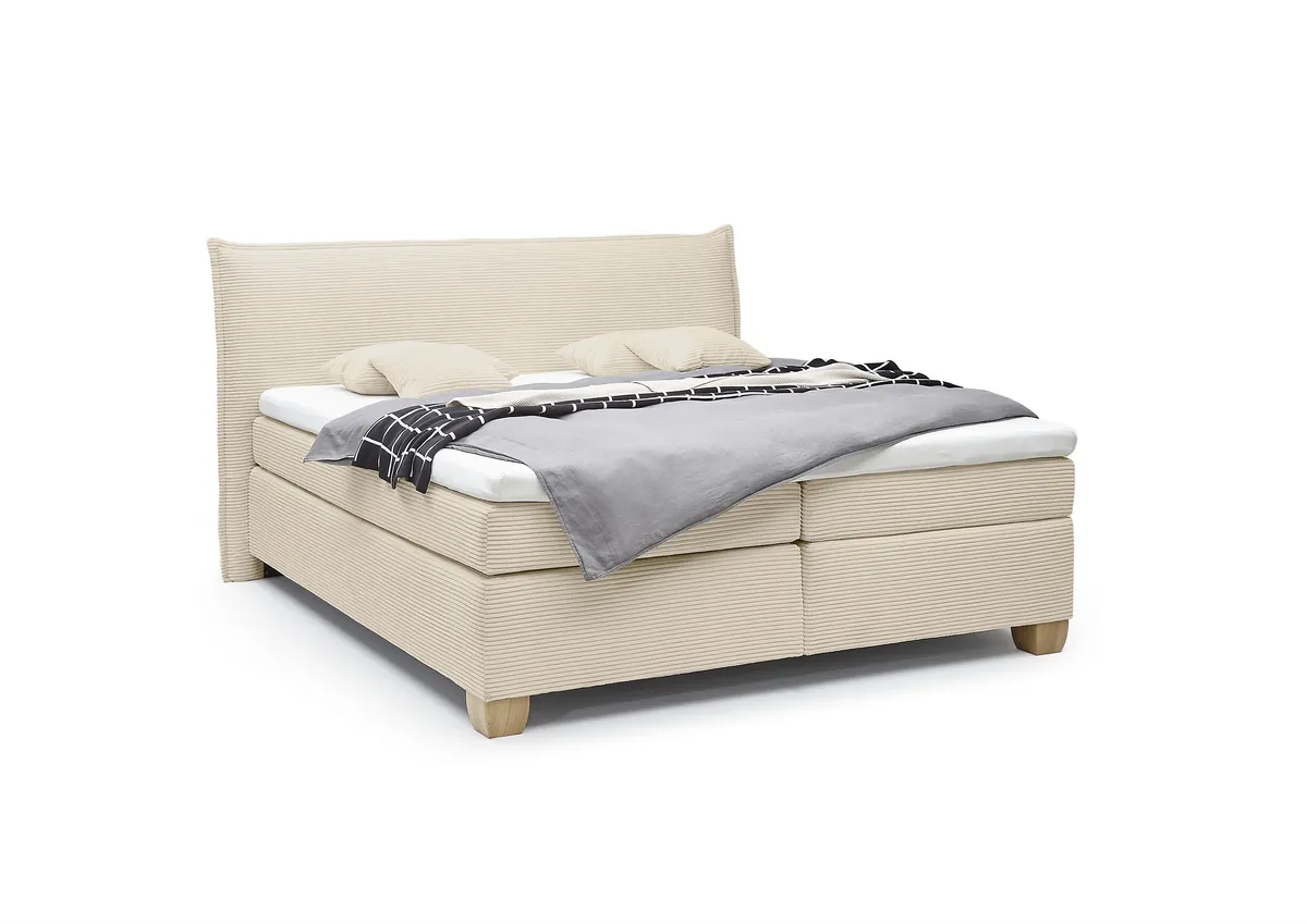  Boxspringbett HADAI- Liegefläche ca. 180x200 cm, Stoff, Hellgrau, inkl. Topper