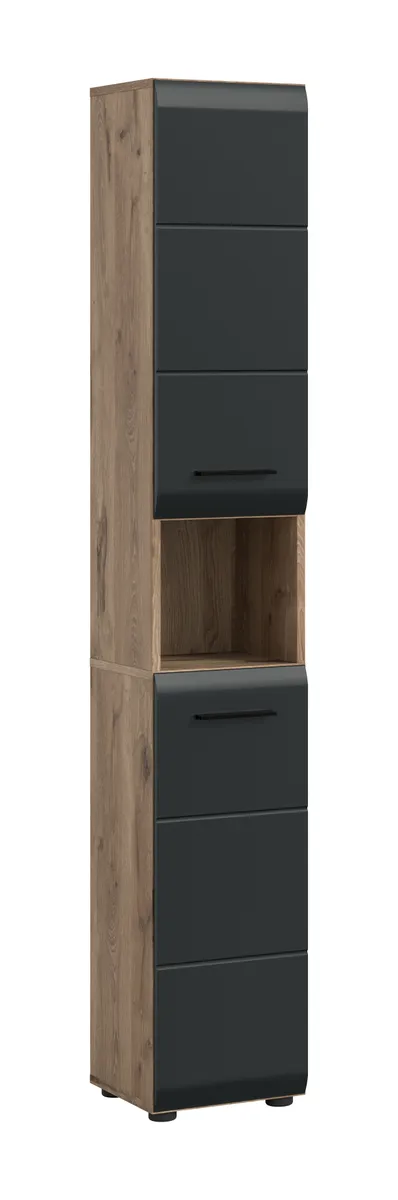 Hochschrank - B ca. 30 cm, Nox Eiche Nachbildung, Schwarz