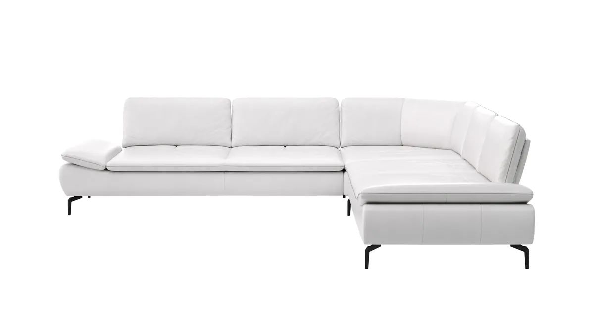 Ecksofa Montefano - 2-Sitzer mit Ecke rechts inkl. Sitztiefe verstellbar, Leder, Weiß
