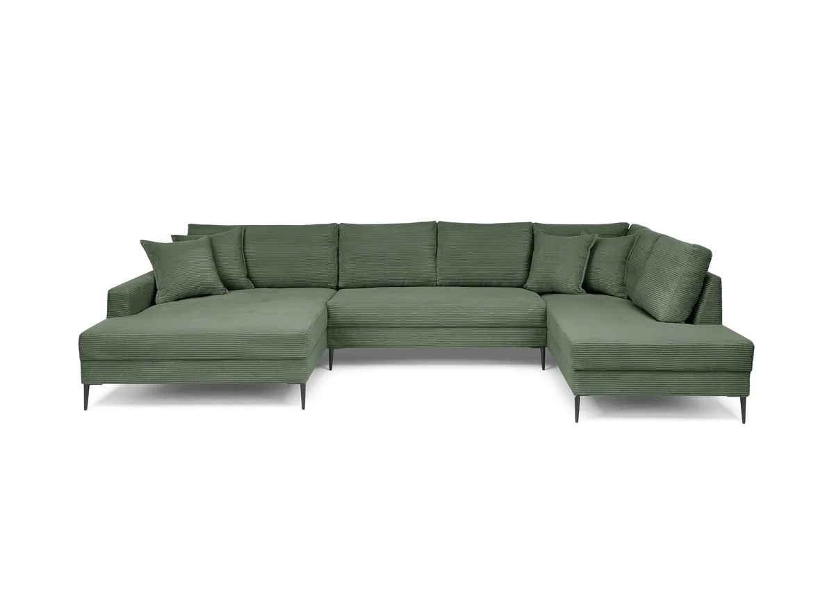 Wohnlandschaft - Longchair links, 2-Sitzer, Ecke rechts, Stoff, Grün