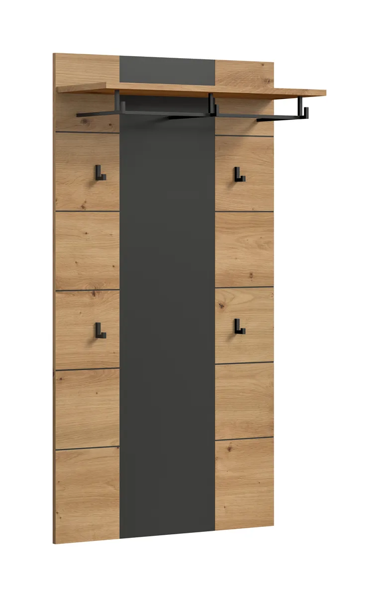 Garderobenpaneel - B ca. 80 cm, Basalt grau, Artisan Eiche Nachbildung
