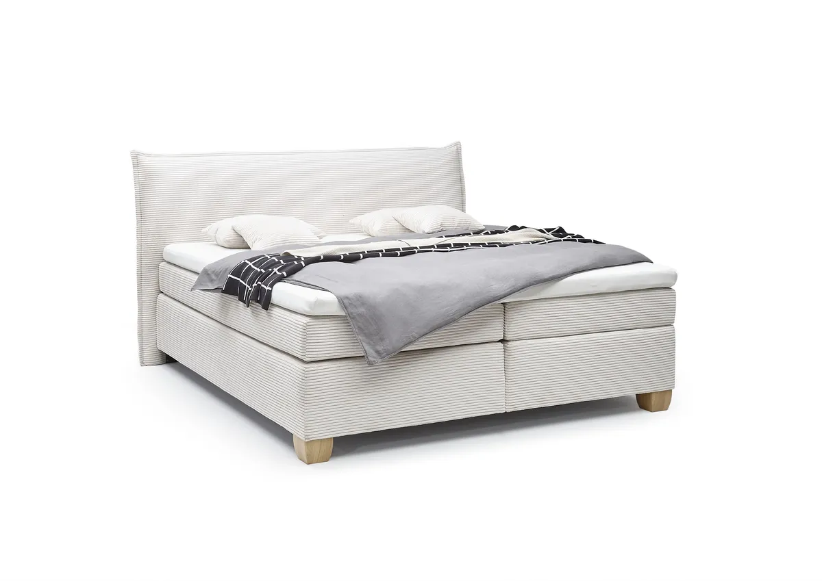  Boxspringbett HADAI- Liegefläche ca. 180x200 cm, Stoff, Creme, inkl. Topper