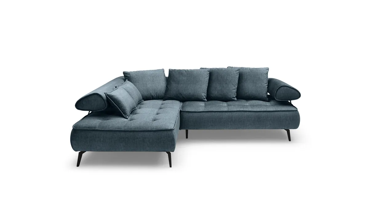 Ecksofa - Ecke links, 2-Sitzer inkl. Schlaffunktion, Relaxfunktion, Stoff, Blau