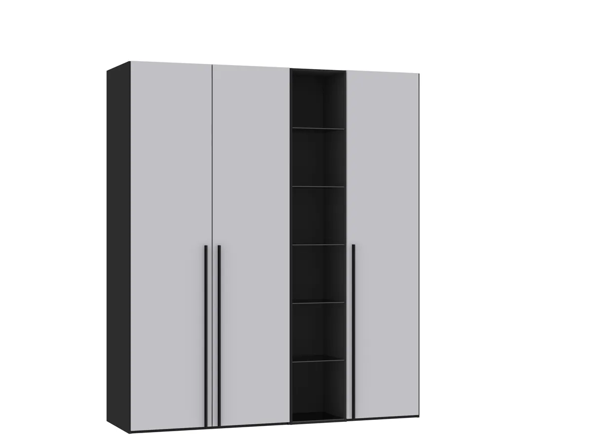 Drehtürenschrank JOIN IT- B ca. 191 cm., inkl. Regal, Schwarz, Glas, Hellgrau