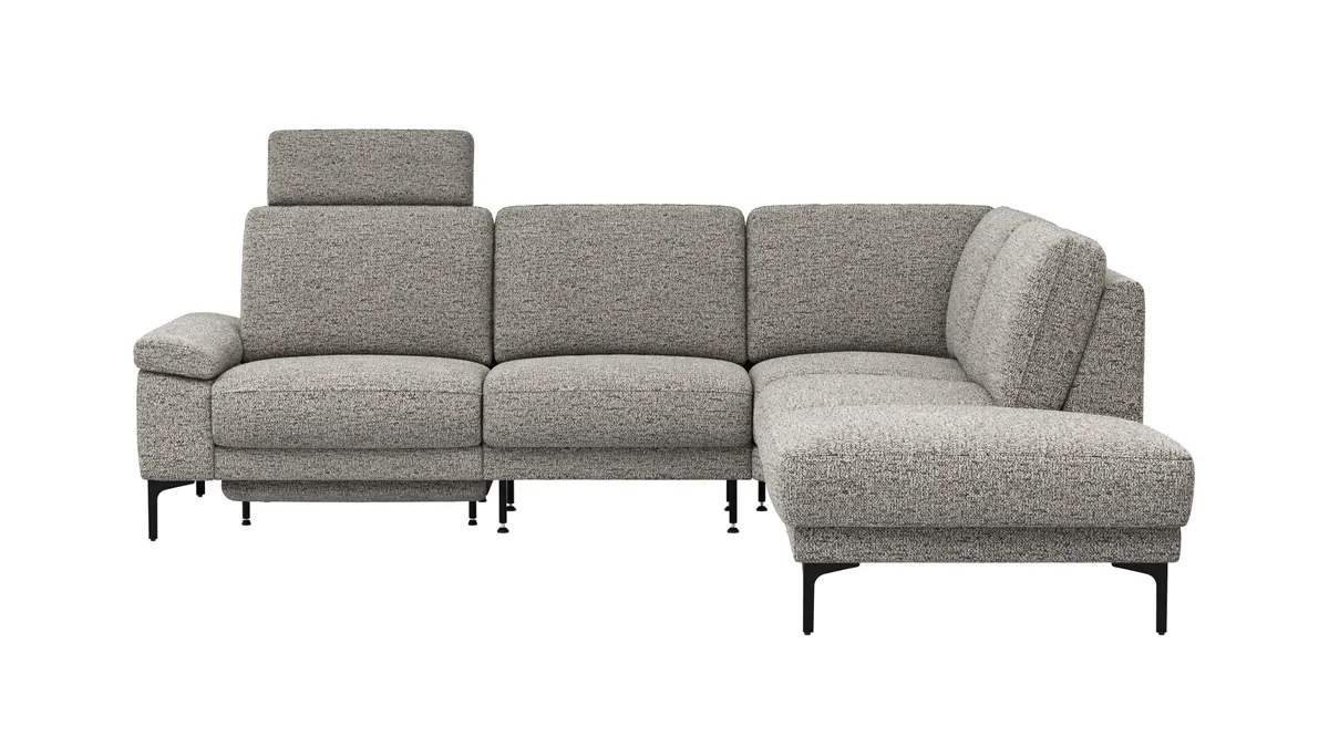 Ecksofa Matero - 2-Sitzer mit Ecke rechts inkl. Relaxfunktion motorisch und Sitzvorzug, Stoff, Graubeige