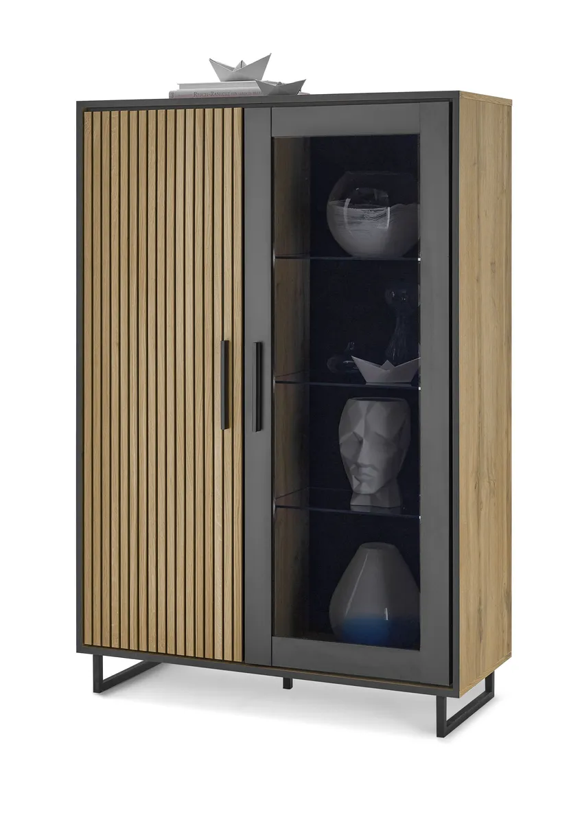 Vitrine- Eiche Dekor, Schwarz, Glas