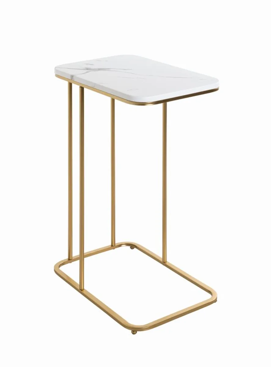 Beistelltisch - B/H/T ca. 45x67x30 cm, Marmoroptik, Goldfarben