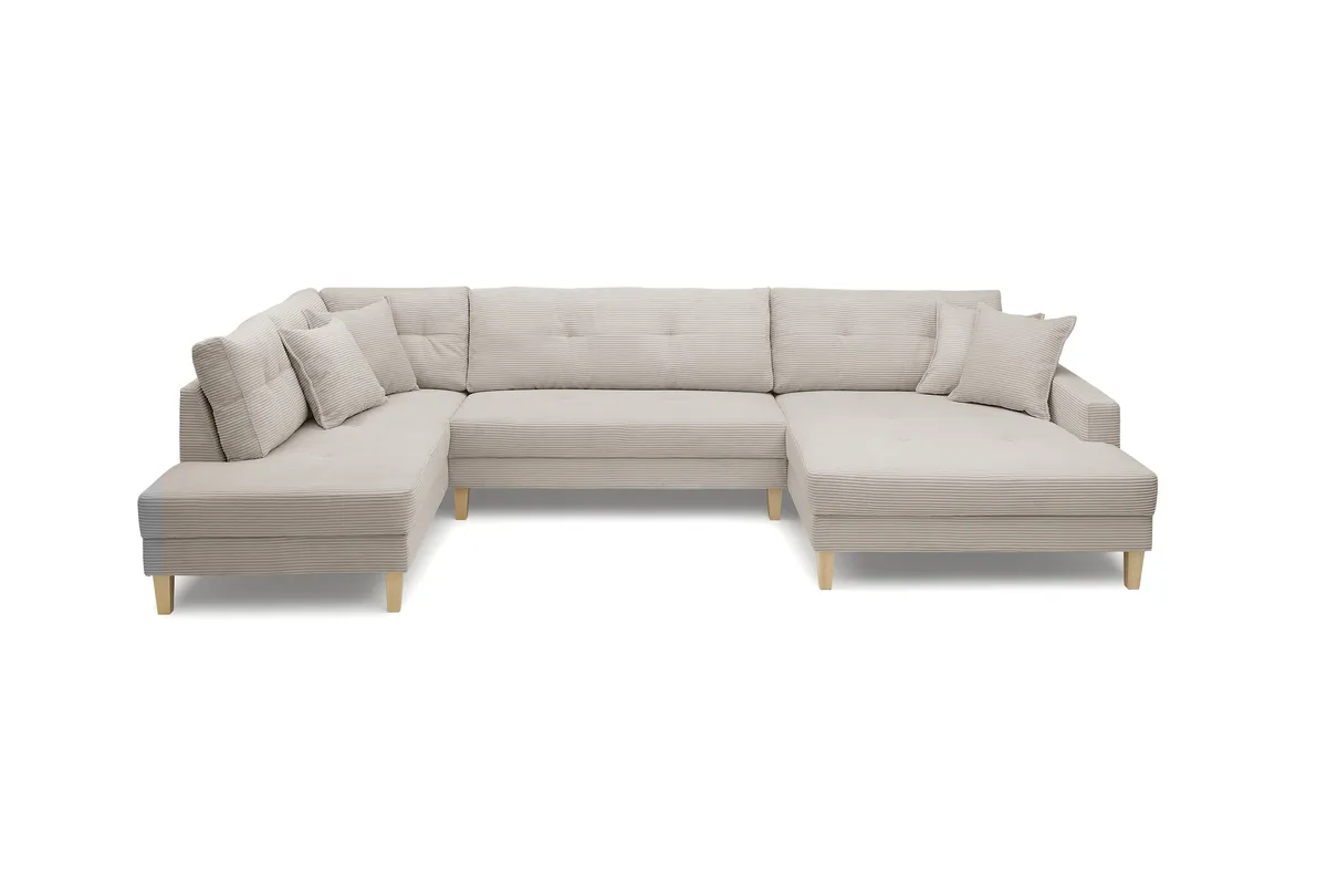 Wohnlandschaft - Ecke links, 2-Sitzer, Longchair rechts, Stoff, Beige