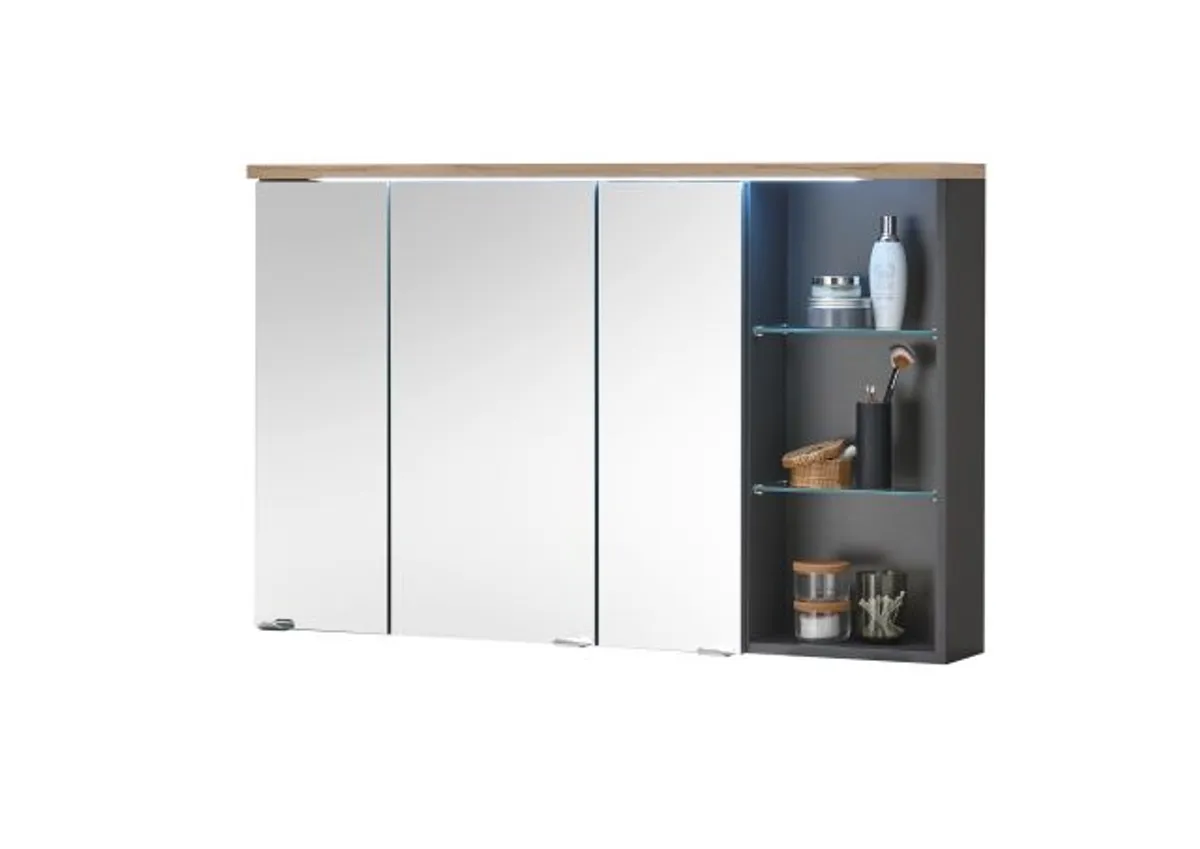 Spiegelschrank- B ca. 110 cm, Dunkelgrau, Eiche Dekor, Spiegel