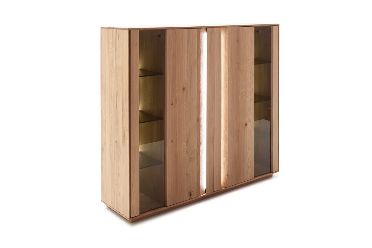 Highboard Due Viso - inkl. Beleuchtung, BHT ca. 153x135x40 cm , Wildeiche Roheffekt, geölt