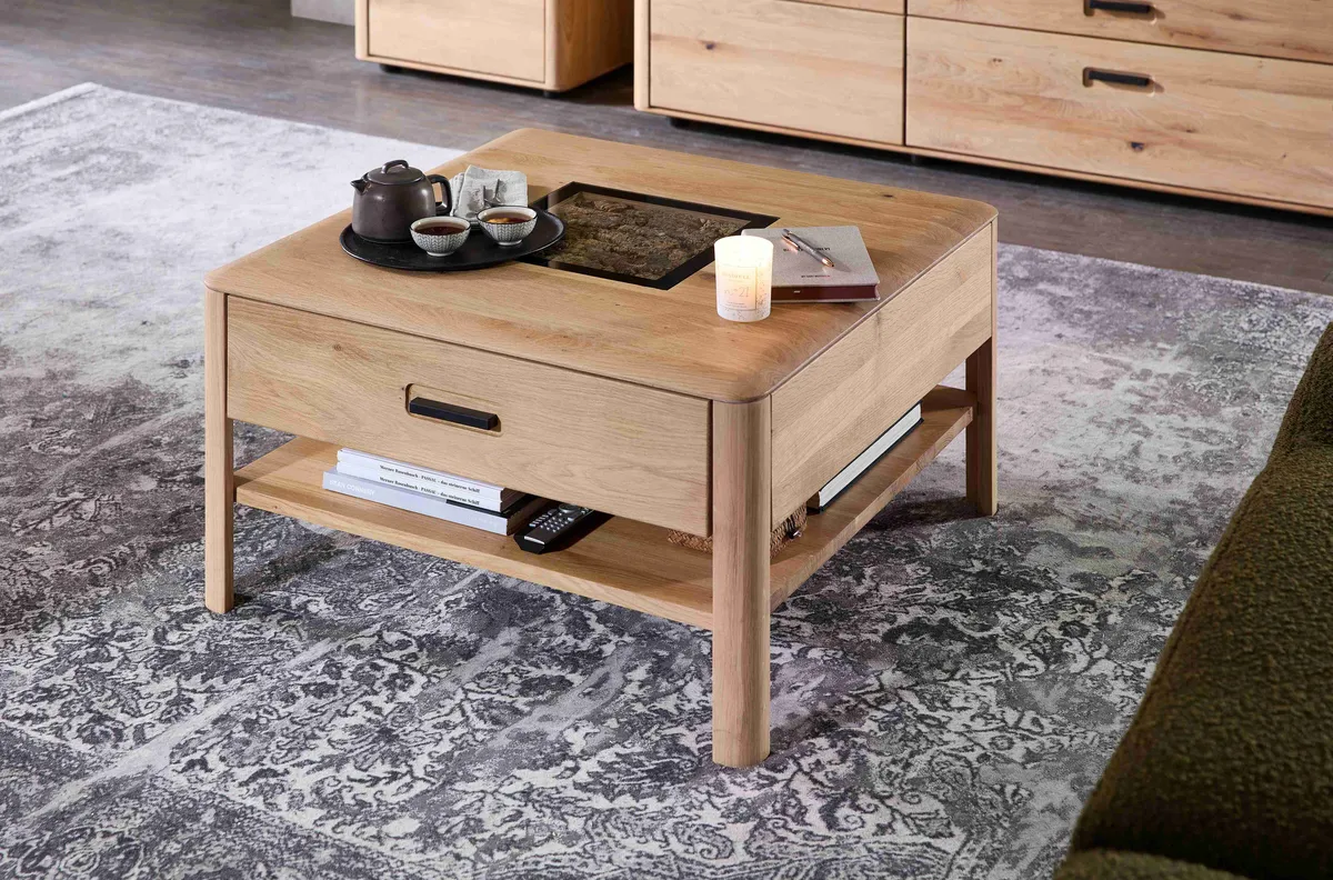 Couchtisch - LBH ca. 80x80x44 cm, Wildeiche massiv