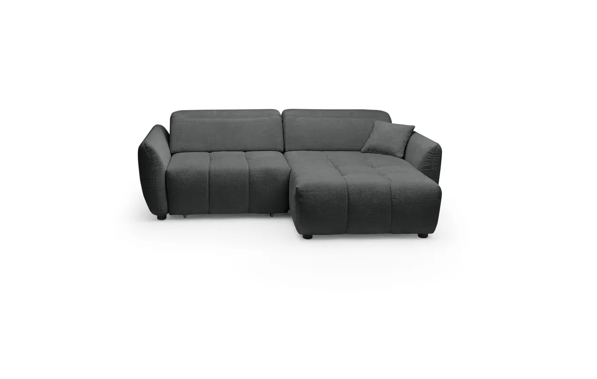 Ecksofa JAIMIE - 1,5-Sitzer mit Longchair rechts inkl. Relaxfunktion, verstellbare Kopfstütze, Stoff, Grau