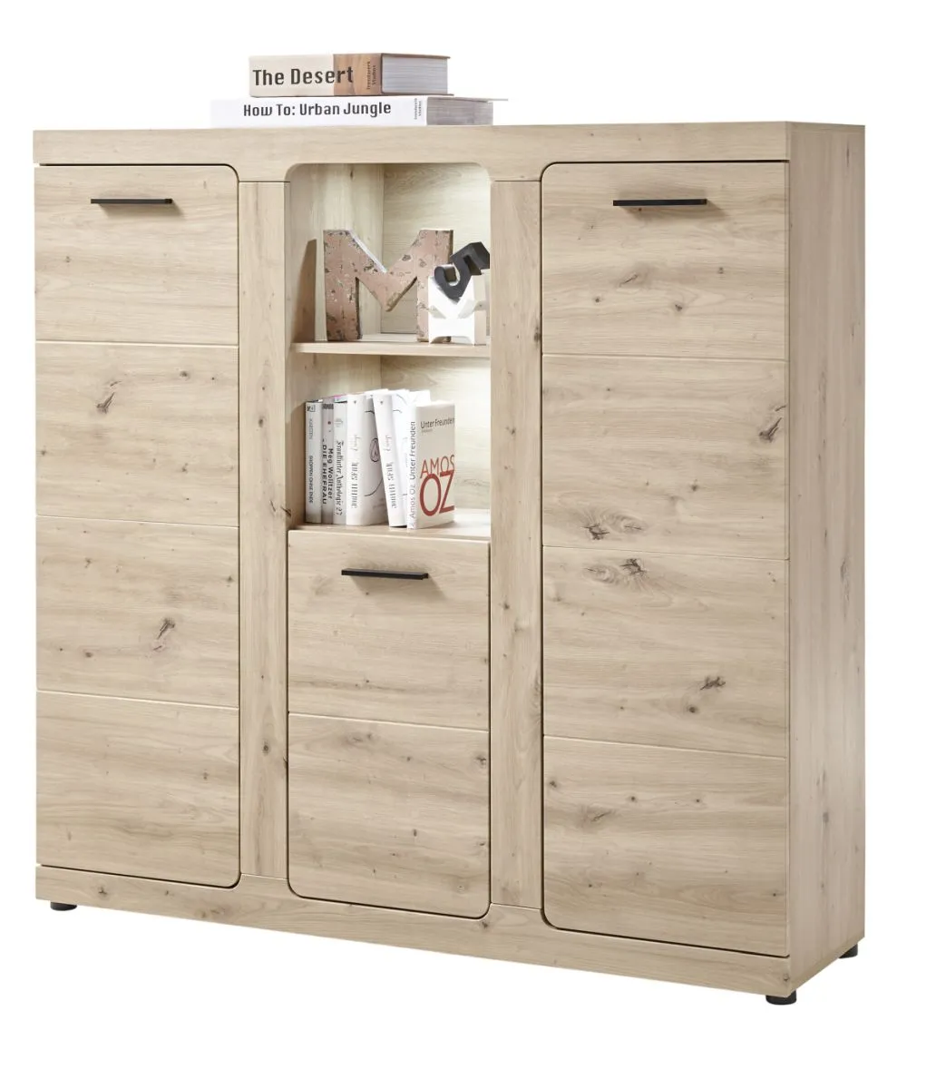 Highboard - mit Beleuchtung, Eiche Dekor