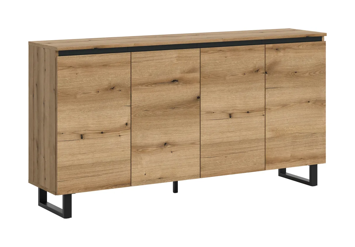 Sideboard - B ca. 160 cm, Evoke Eiche Nachbildung, Schwarz