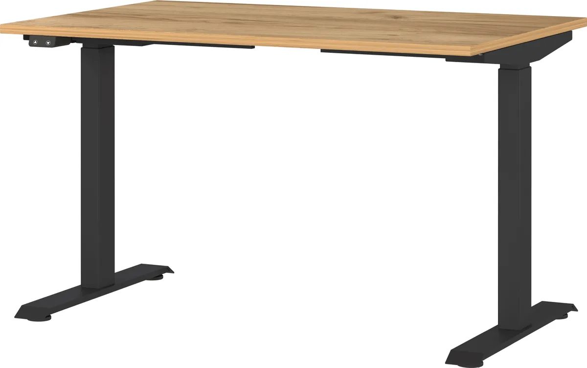 Schreibtisch GELI - höhenverstellbar, LB ca. 120x80 cm, Eiche Nachbildung, Schwarz
