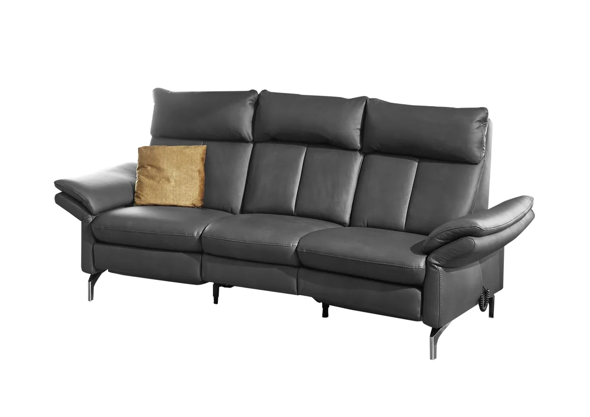 Sofa EM Luxemburg - 3-Sitzer, Leder, Anthrazit