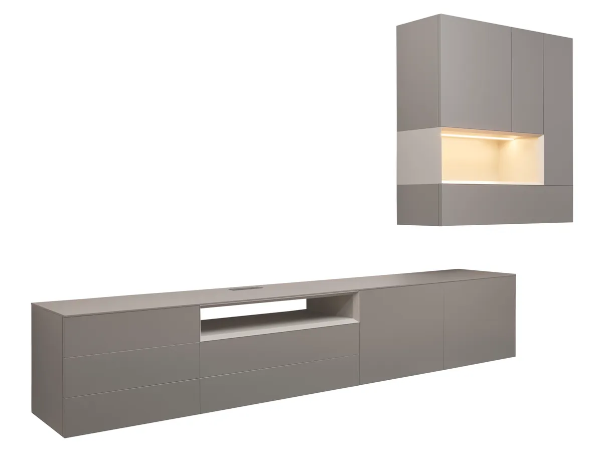 Wohnwand Satola - inkl. Beleuchtung, Lack, Anthrazit