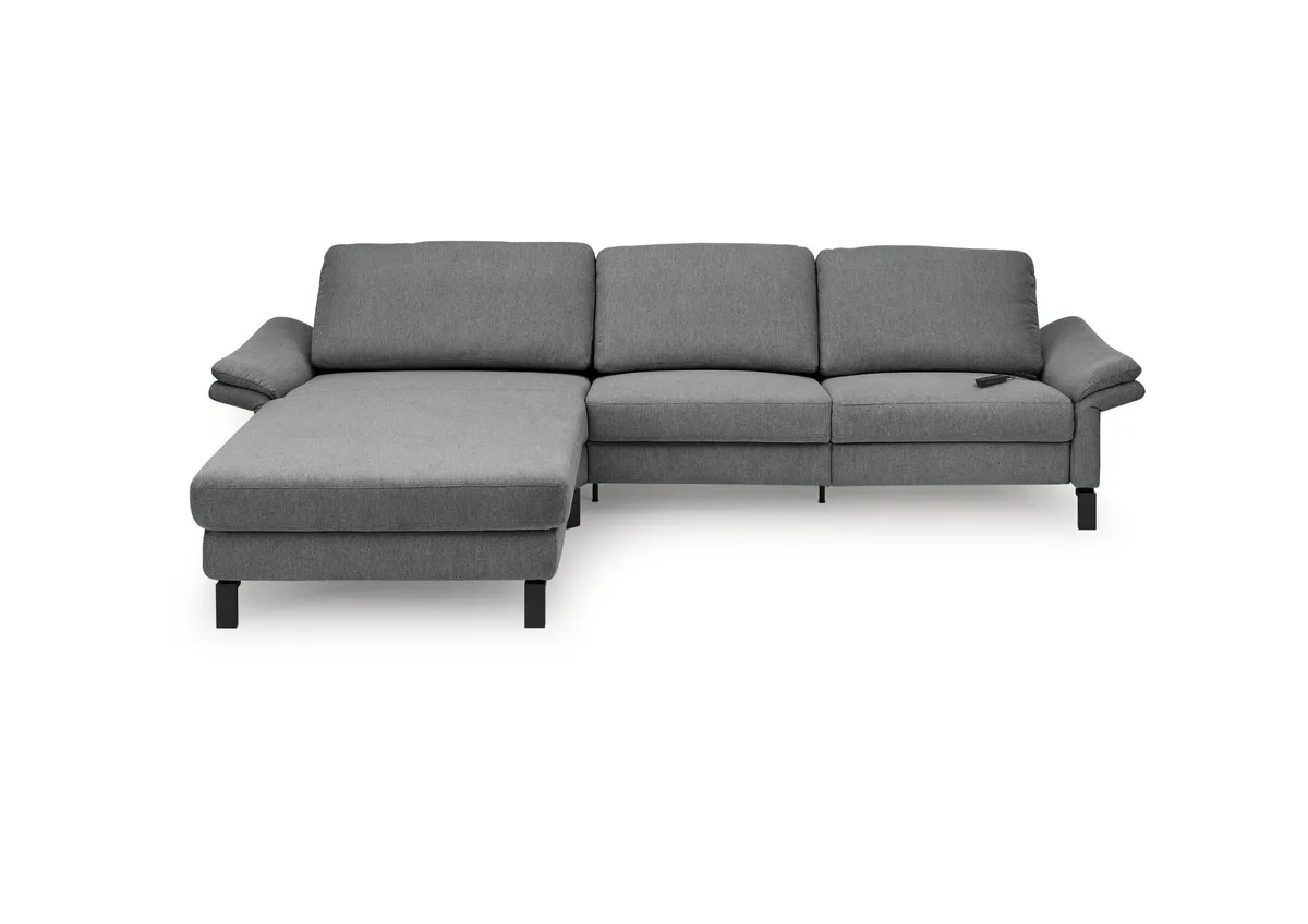 Ecksofa CALM PREMIUM 2.0 - Longchair links mit 3-Sitzer, Relaxfunktion motorisch, Armlehne verstellbar, Stoff, Anthrazit