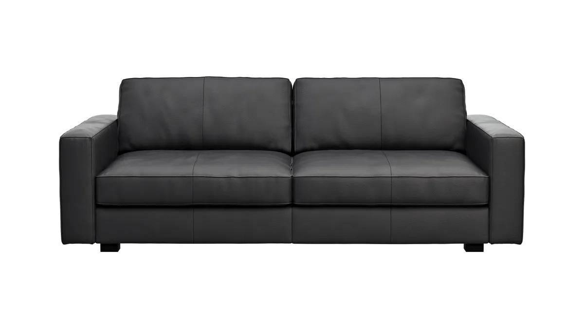 Sofa Aprino 2 - 3,5-Sitzer L, Dickleder, Schwarz, Armlehne Block schmal