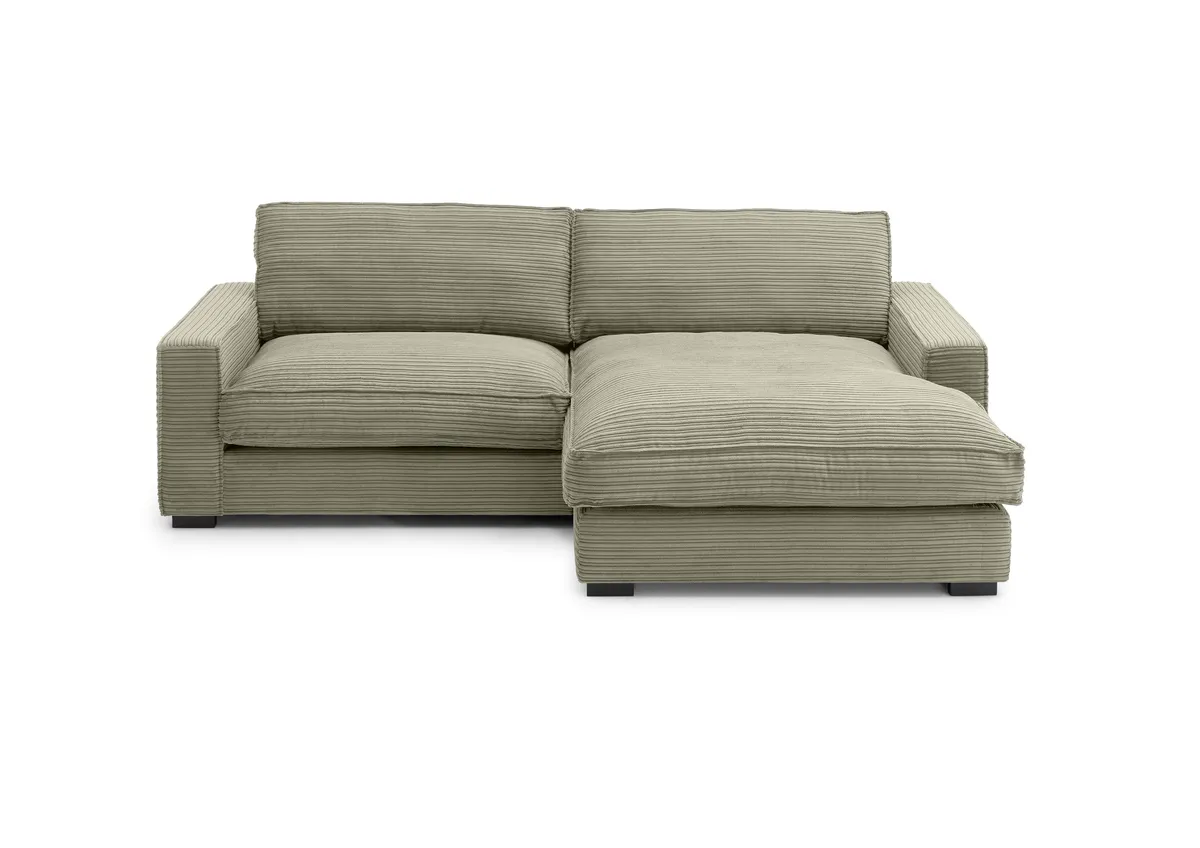 Ecksofa - 2-Sitzer mit Longchair rechts, Cord, Steingrau