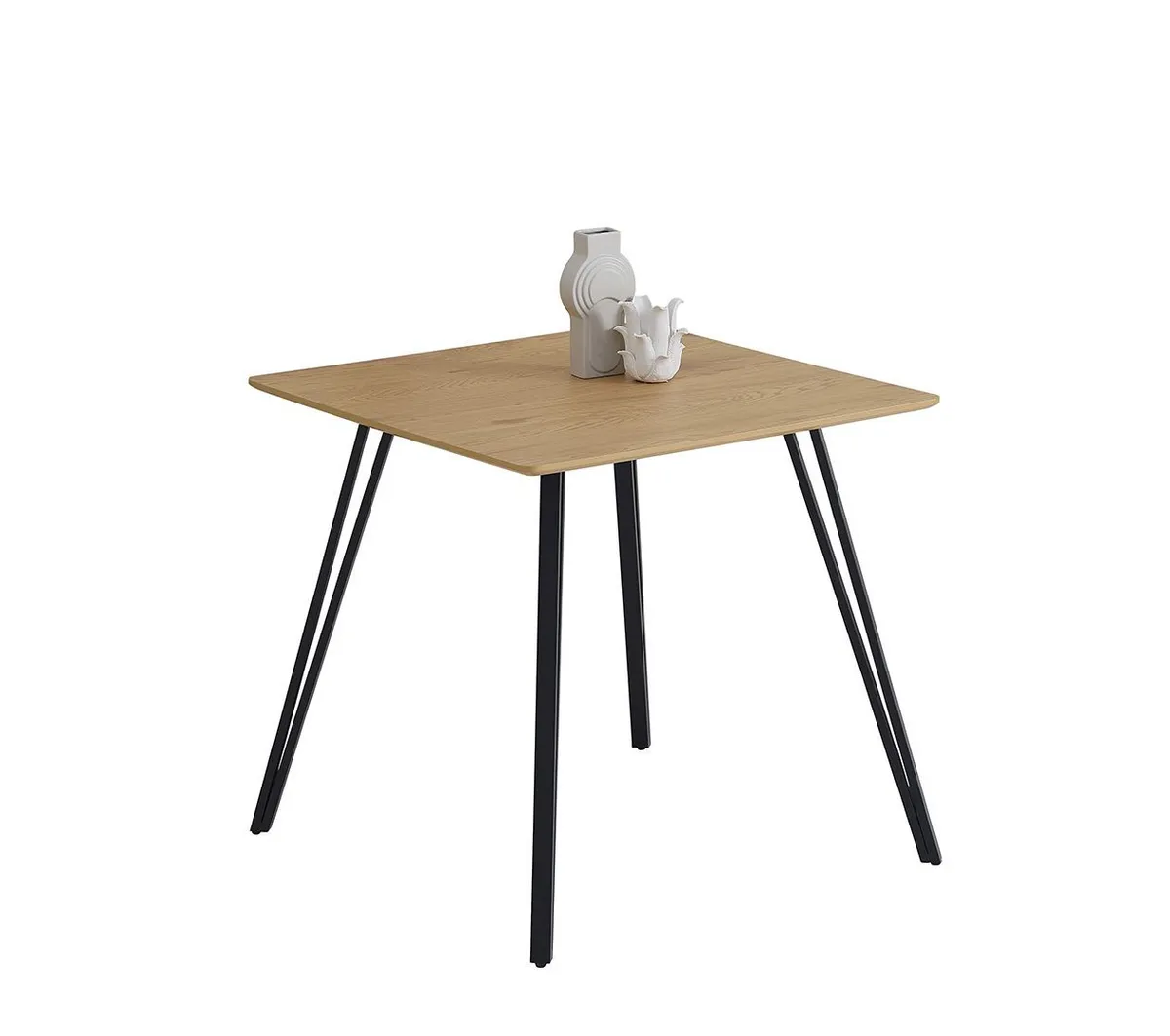 Esstisch - LB ca. 80x80 cm, Eiche Optik, Schweizer Kante, Schwarz