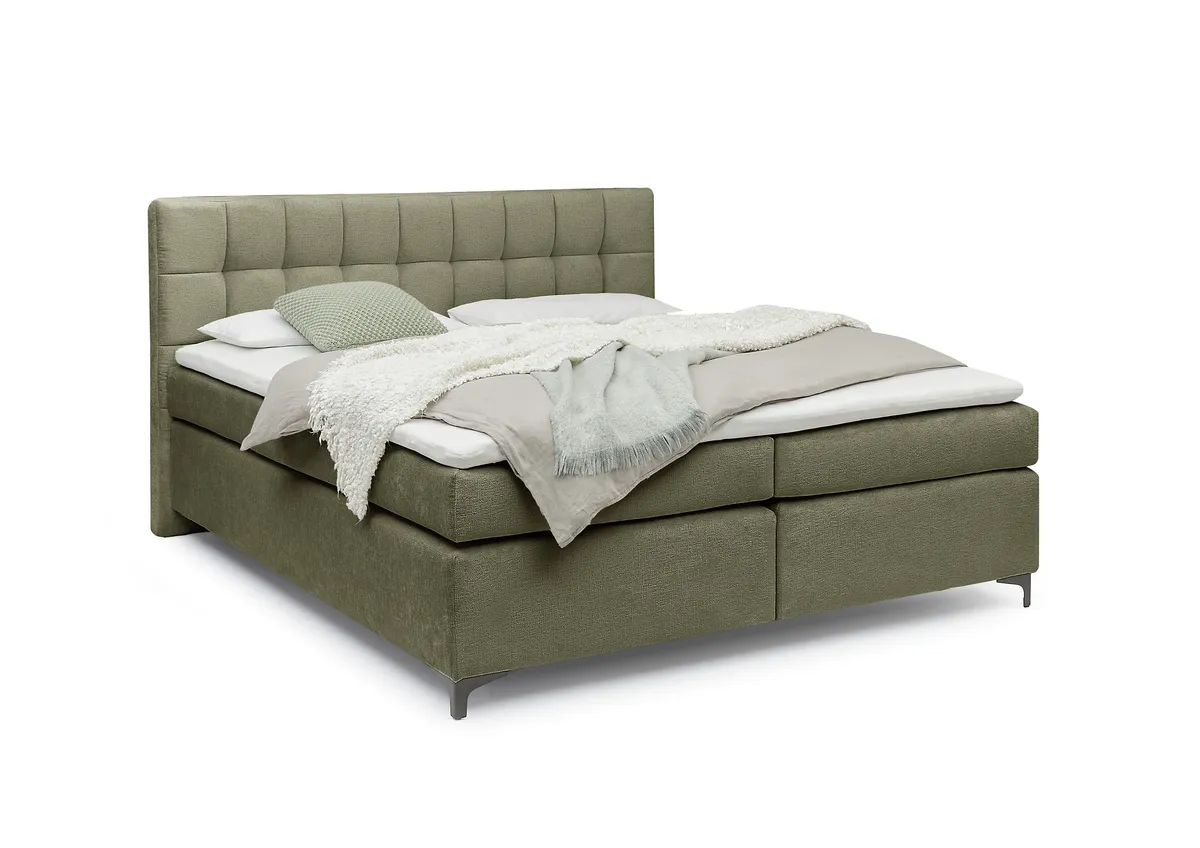 Boxspringbett HINDA- Liegefläche ca. 180x200 cm, Stoff, Olive