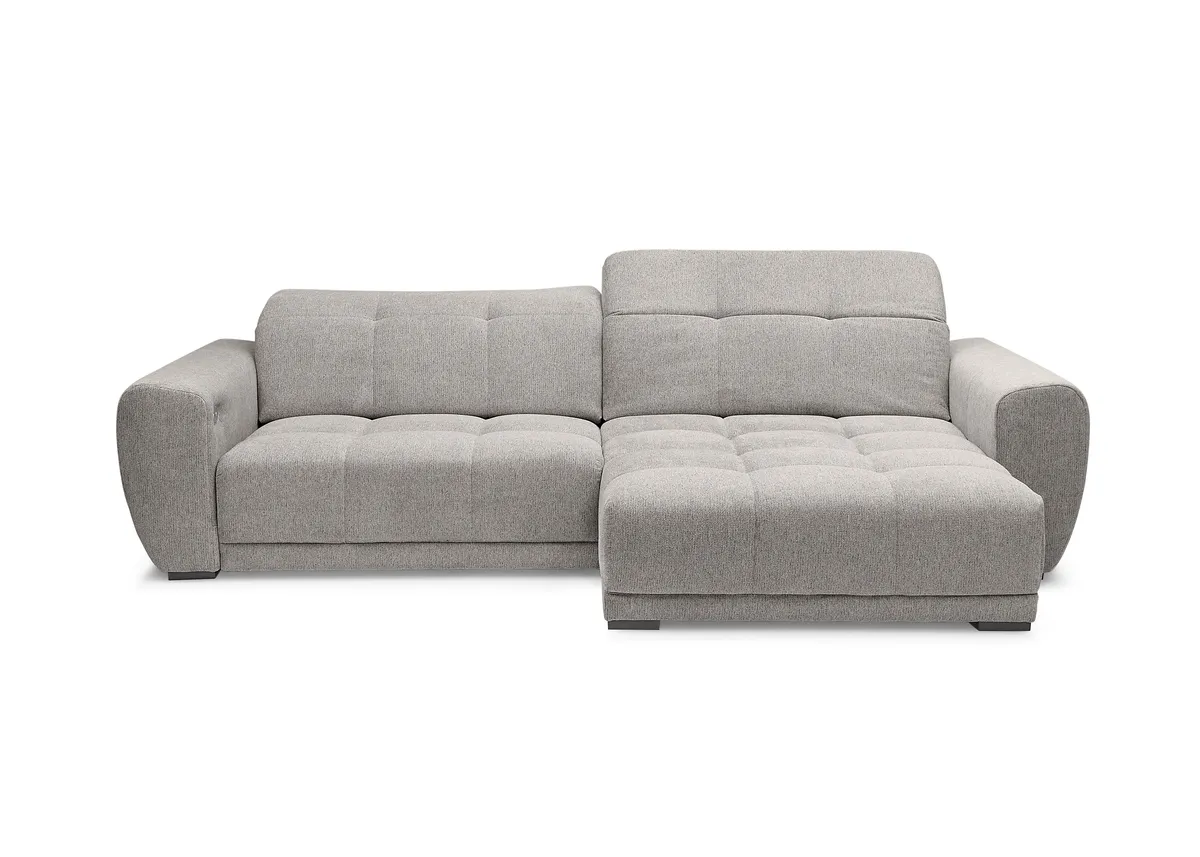 Ecksofa -2-Sitzer mit Longchair rechts, Kopfteil verstellbar, Sitztiefe verstellbar motorisch, Stoff, Taupe