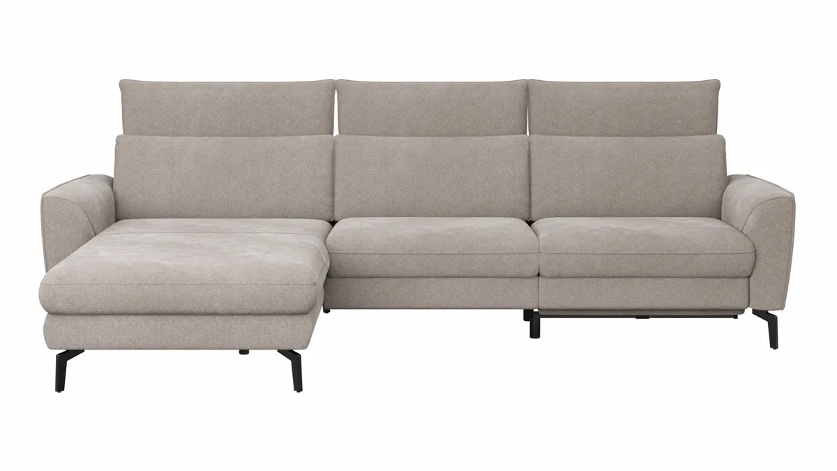 Ecksofa Avela - Longchair mit 2,5-Sitzer rechts inkl. Kopfteile verstellbar, Relaxfunktion und Longchair verstellbar (motorisch), Stoff, Bisquit