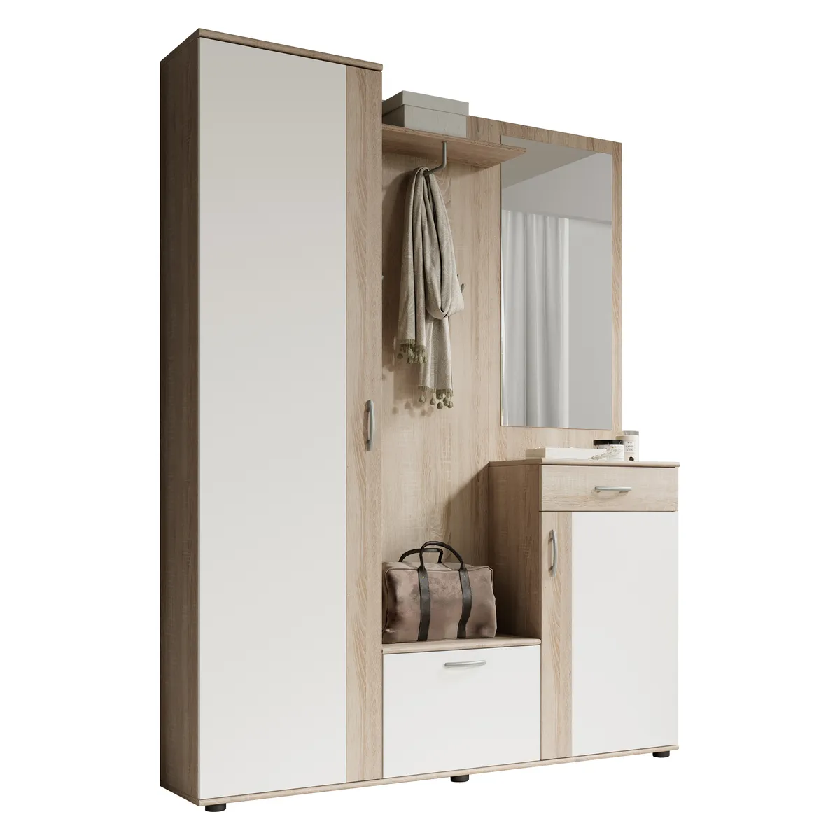 Kompaktgarderobe - Sonoma Eiche Nachbildung, Weiß