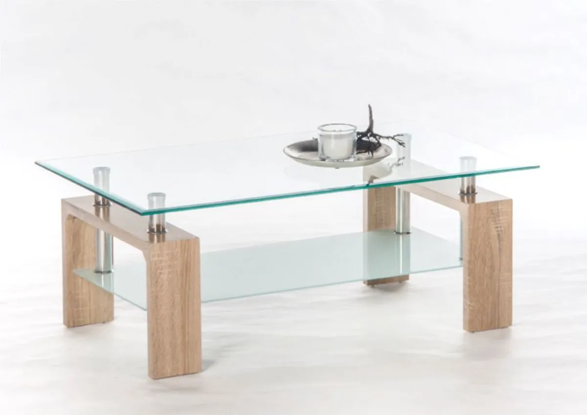 Couchtisch - B/H/T ca. 100x46x60 cm, Eiche Dekor, Glas